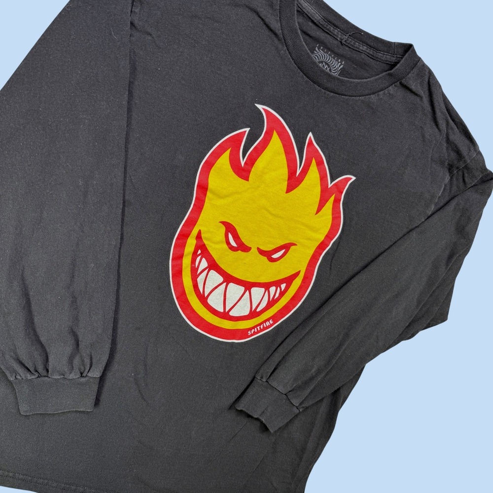 Spitfire T-Shirt Men L Black Bighead Graphic Long Sleeve Skater Streetwear Tee